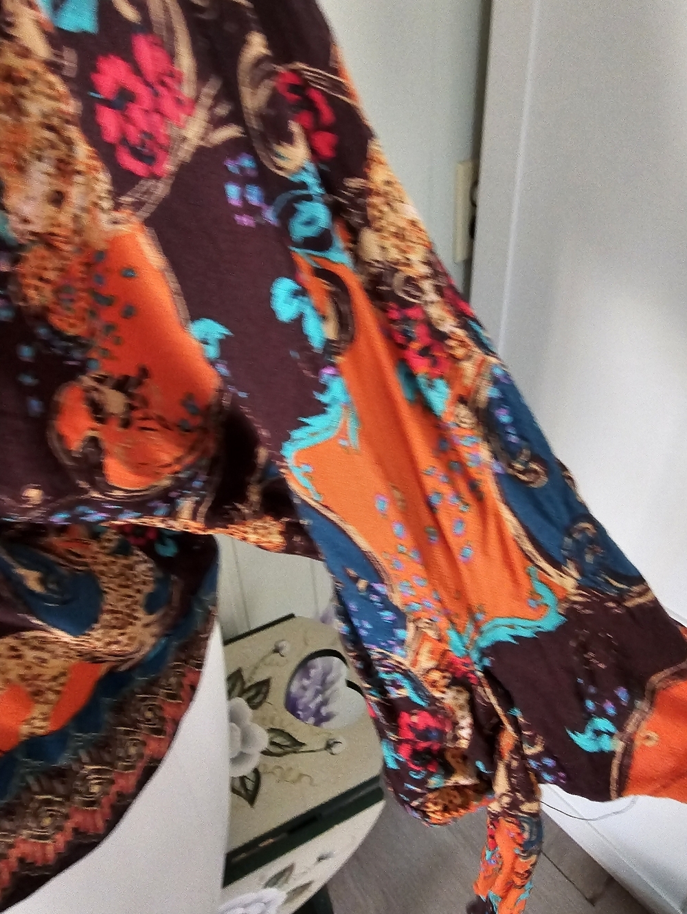 Free People Catch Me If You Can Top L Large Boho Cheetah Paisley Button Front - Picture 3 of 10